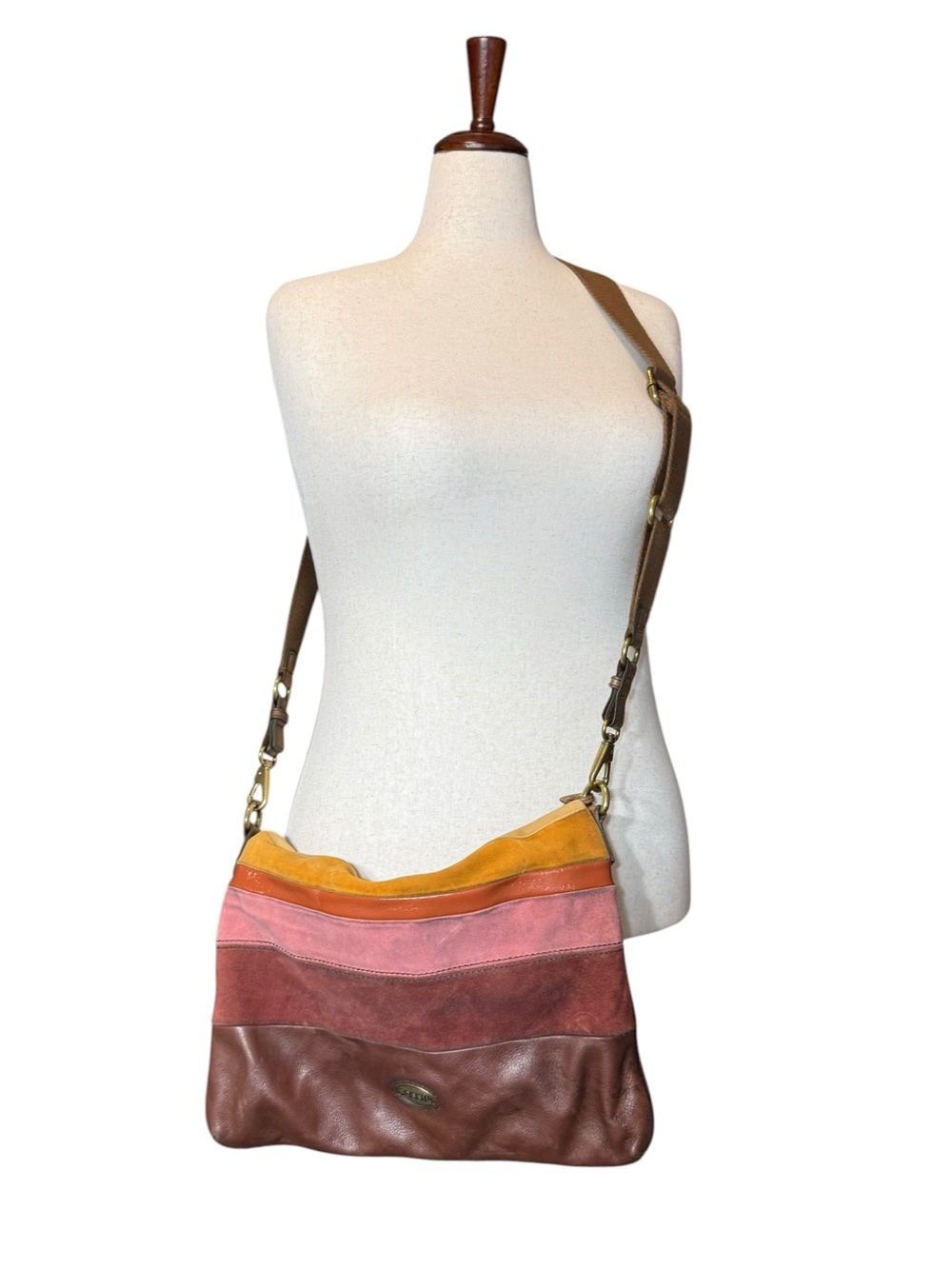 Fossil Explorer Multicolor Leather & Suede Foldover Bag - Picture 2 of 14